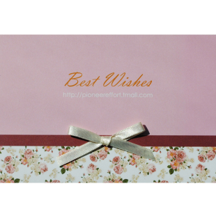  [PIONEER EFFORT]粉色best wishes通用贺卡 万用卡片 丝带蝴蝶结