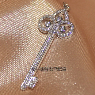  珊珊家T款 925纯银镀铂金 key鸢尾花形钥匙项链 欧美女银时尚饰品