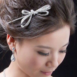  丽丝蝴蝶结白银色 新娘头饰皇冠额饰结婚饰品韩式水钻头发饰配饰