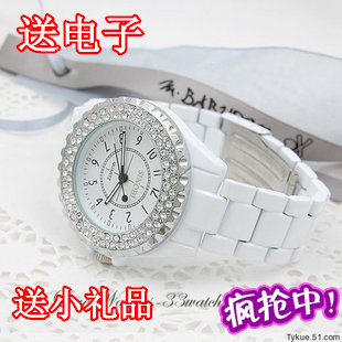  包邮 正品时诺比情侣手表 女韩国时尚学生 白色女表 时装表水钻表