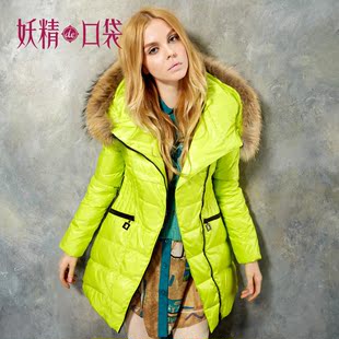  妖精的口袋【ELF SACK】塞纳河过客~冬装貉毛连帽修身羽绒服