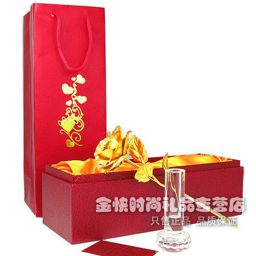 24K黄金玫瑰花大号正品带证书豪华版配水晶花瓶情人节礼物