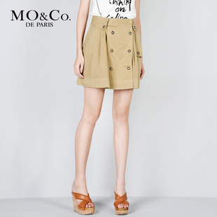 MO&amp;Co.摩安珂 夏装 女装M112SKT35 军装风双排扣A字裙半身裙