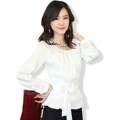 M17女装 2012夏装新款韩版蝴蝶结雪纺衬衫显瘦上衣长袖甜美雪纺衫