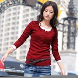 亦心家园 2010秋装新品 韩版小资女人开领扣百搭款打底衫T恤6004