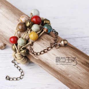  源点生活|创意手工陶瓷首饰品 复古编织绳波西米亚铃手链新年礼物
