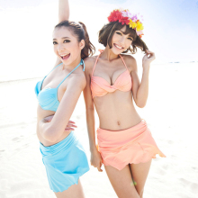 包邮2012新款亦美珊分体裙式比基尼钢托小胸聚拢韩国温泉游泳衣女