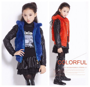  冬装新款 高档皮草长袖三件套 中大童韩版加绒三件套皮裙 新年装