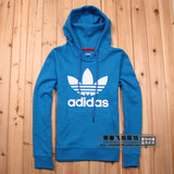 Adidas三叶草情侣纯棉连帽运动休闲外套帽衫卫衣运动卫衣套头衫蓝