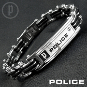 日本 POLICE 银黑条纹 不锈钢 男士潮男手链