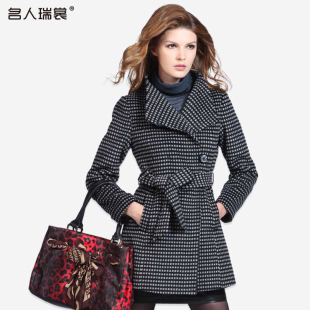  毛呢外套女中长款 名人瑞裳秋冬新款欧美厚大码修身毛呢大衣