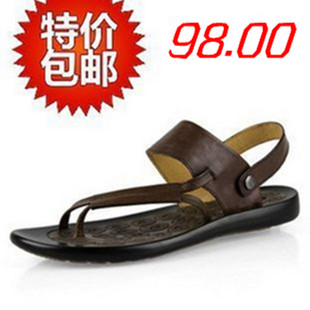 最新时尚休闲沙滩鞋男士必备夹趾凉鞋懒人凉拖两用真皮鞋包邮鞋子