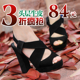 春新款女鞋 欧美防水台鱼嘴鞋 真皮罗马鞋撞色高跟鞋凉鞋