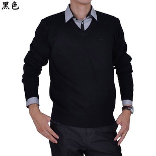  13春装七匹狼正品品牌男士薄羊毛衣针织衫百搭男装V领套头青年黑