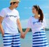 061韩版女神情侣装字母条纹海边沙滩裤+背心裙+T恤情侣套装