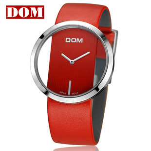  手表女表 香港DOM 正品防水 真皮皮带情侣表 潮流镂空 时装表包邮