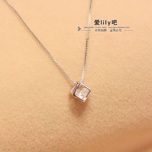  925纯银项链女复古银饰魔方韩国韩版锆石吊坠短款锁骨链饰品批发