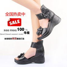 	  
	  包邮 正品 韩版 高跟超美花朵魔术贴 坡跟  <span class=H>罗马鞋</span> 女凉鞋 全牛皮
