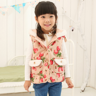  儿童童装韩版新款女童加厚款连帽夹棉马甲背心