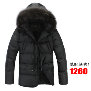  890欧元！貉毛正品 进口鹅绒高端商务休闲中长款连帽羽绒服 男