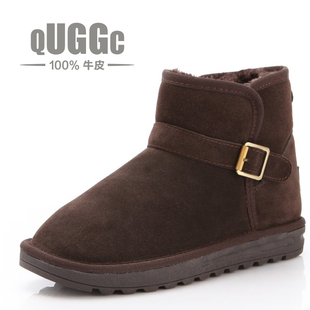  正品冬季新款情侣牛皮雪地靴 男女短靴 5855低筒靴搭扣牛筋底靴子