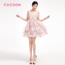 COCOON2012新品荷叶边真丝印花吊带抹胸连衣裙212402084原价1888