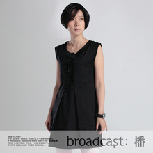 播 链条的脉膊 复古欧美风抽绳圆领短袖修身T恤女2012夏女装