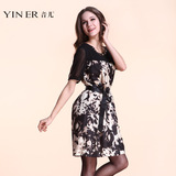YINER音儿影儿 专柜正品2012新短袖真丝圆领印花连衣裙89205620