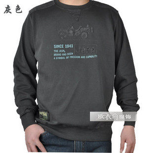 2010新款专柜同步JEEP/吉普 秋冬必备 植绒LOGO标圆领长袖T恤