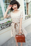 2012新款热卖复古夏圆领杂志款vivi勾花领子短袖碎花棉连衣裙裙子