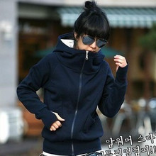 特价2011秋冬新款韩国女装时尚长款拉链连帽卫衣绒衫手指短外套