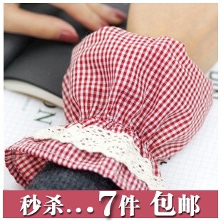 3783韩版简约格子涤棉小袖套/护袖/蕾丝花边防污套袖批发22k