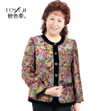 2012 中老年女装春<span class=H>秋装</span> 百花圆领绒外套 气质妈妈装春装