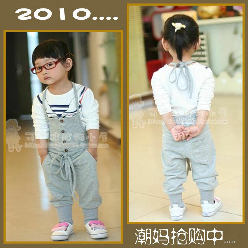 补货到外贸童装 潮妞爆款2010春韩国风时尚背带裤 灰
