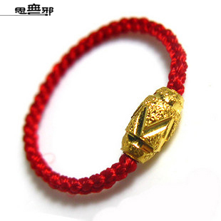  思无邪 中国结婚黄金戒指 男女款999千足金路路通转运珠红绳戒指