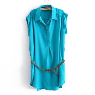 2012 Summer  solid color short sleeve new Korean temperament DCF sent loose dress belt WC1138