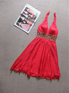5.12大红色真丝晚礼服 连衣裙短裙 外贸原单小