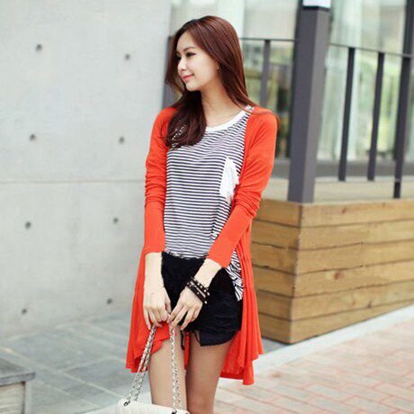 秋水伊人<em>长款莫代尔</em>豹纹宝蓝针织<em>开衫</em>2014新