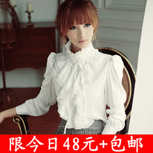 包邮夏装加大码职业衬衫<span class=H>宫廷</span>风复古韩版ol女款长袖少女士学生衬衣