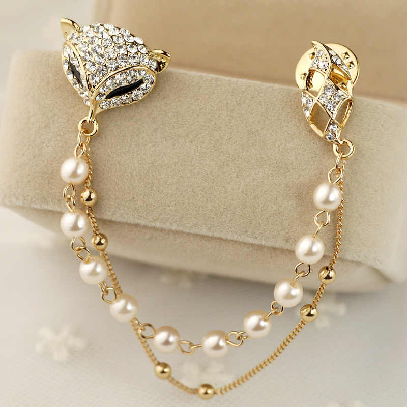 妖娆狐狸珍珠链胸针...