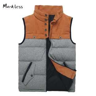  Markless正品 冬装新款韩版修身麂皮绒撞色拼接羽绒马甲背心男 潮
