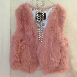 2014春季新款真<em>兔毛</em>拼接<em>皮草马甲</em> 短款韩版修