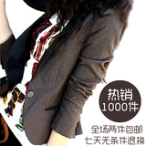 【左边女装】2011秋冬新款英伦复古感一粒扣女士暗格子修身小西服