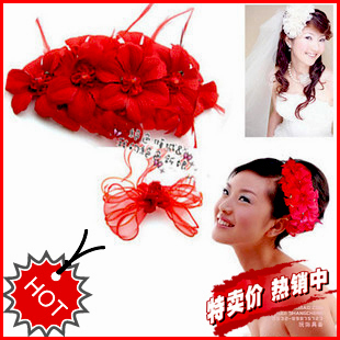  韩式新娘头饰结婚红色头花朵颈花颈饰饰品套装发饰额饰旗袍配饰品