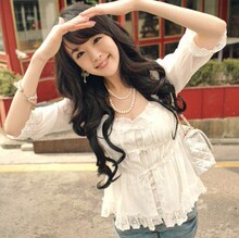 韩国代购 2012新款春夏女装 梦幻超美粉色蕾丝花边雪纺衫 现货