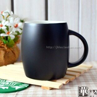 14盎司星巴克原版纯黑色无LOGO杯子 酒桶杯大肚杯马克杯子 咖啡杯