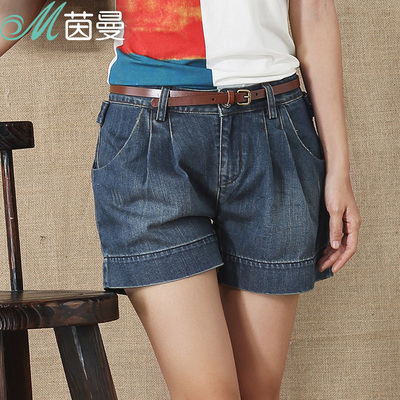 <em>茵曼</em>牛仔<em>短裤女</em>宽松2014夏装新款显瘦直筒牛