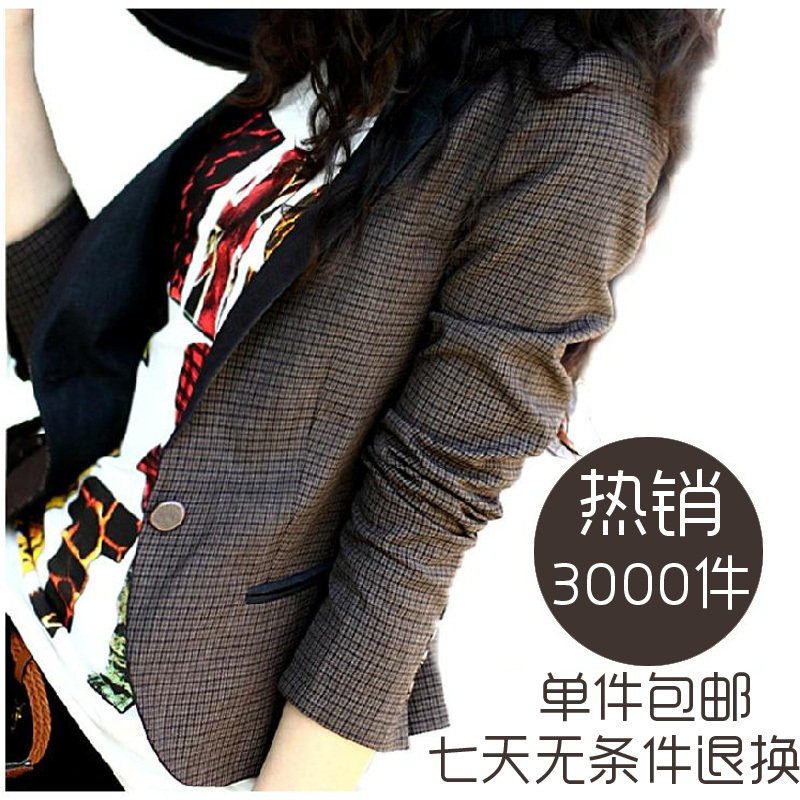 左边 2012春装新款女装韩版复古短款时尚格子修身小西装 女 西服