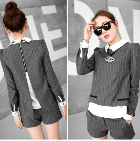 goelia女士职业套装春秋装哥女装韩版<em>短裤红袖</em>