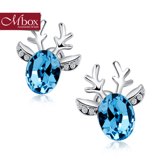  Mbox耳钉 女 采用施华洛世奇元素水晶 清新可爱饰品 小鹿吉祥